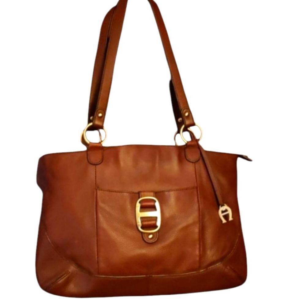 Etienne Aigner Handbag Mahogany Leather Brass Fittings‎ Straps Like New